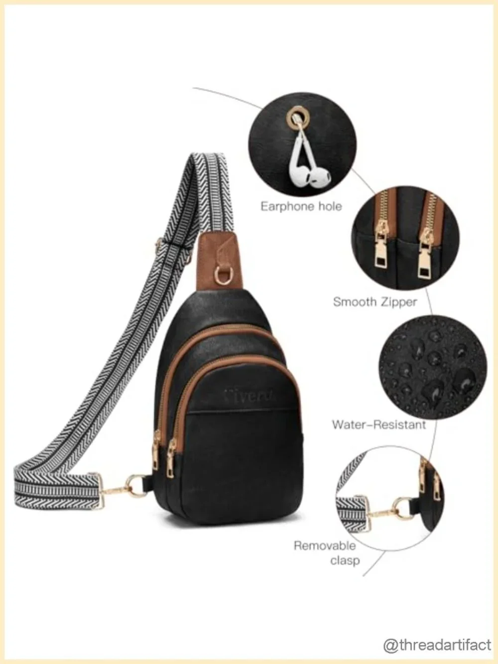 Small Faux Leather Sling Bag Crossbody Purse Adjustable Strap Multi Pocket